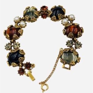 Ornate Hollycraft Victorian Revival Glass Cabochon Bracelet